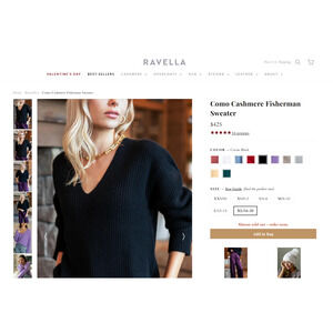 Ravella Como 100% Cashmere Fisherman Sweater Black Size XL $425 NWOT
